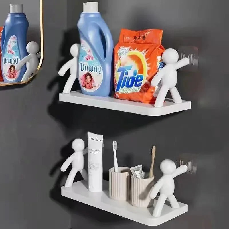 Rak Dinding Tempel Susun Minimalis Motif Boneka / Storage Rack Kamar Mandi Ruang Tamu Tidur Dapur Multifungsi / Holder Tanpa Paku Bor Perekat Super Kuat Gantungan Tempat Sabun Shampoo Peralatan Kecap Garam Gula Minyak Saos Serbaguna Organizer Modern