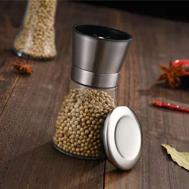 Penggiling Bumbu Merica Putar Manual / Botol Kaca Wadah Tempat Gilingan Biji Lada Ketumbar Garam Kasar Jinten / Manual Glass Pepper Grinder Alat Masak Dapur Parutan Rempah Kedap Udara Anti Tumpah / Perlengkapan Rumah Tangga Multifungsi