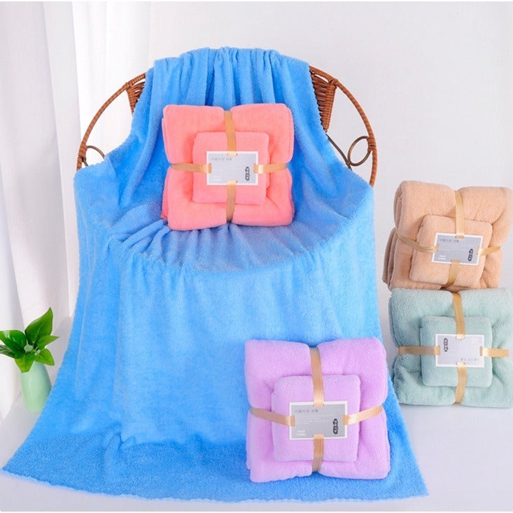 Set Handuk Mandi 2in1 Bahan Halus / Quick Drying Bath Towel Kain Bulu Karang Lembut Tebal Serap Air Cepat Kering / Handuk Badan Wajah Anak Dewasa Warna Pastel Untuk Hadiah Kado Pernikahan Souvenir Pindah Rumah Tukar Kado Serbaguna Berkualitas