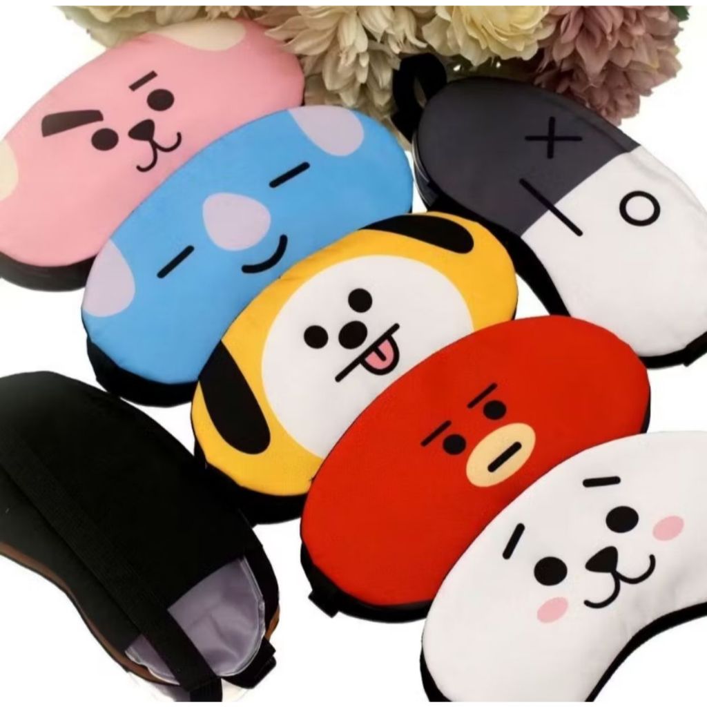 Penutup Mata Karakter Ekspresi / Sleeping Eye Mask / Masker Tutup Kantung Tidur Motif Boneka Lucu Bahan Halus Lembut / Eye Cover Cute Dengan Es Gel Pendingin Panas Rileksasi Untuk Travelling Pesawat Kereta Mobil Multifungsi