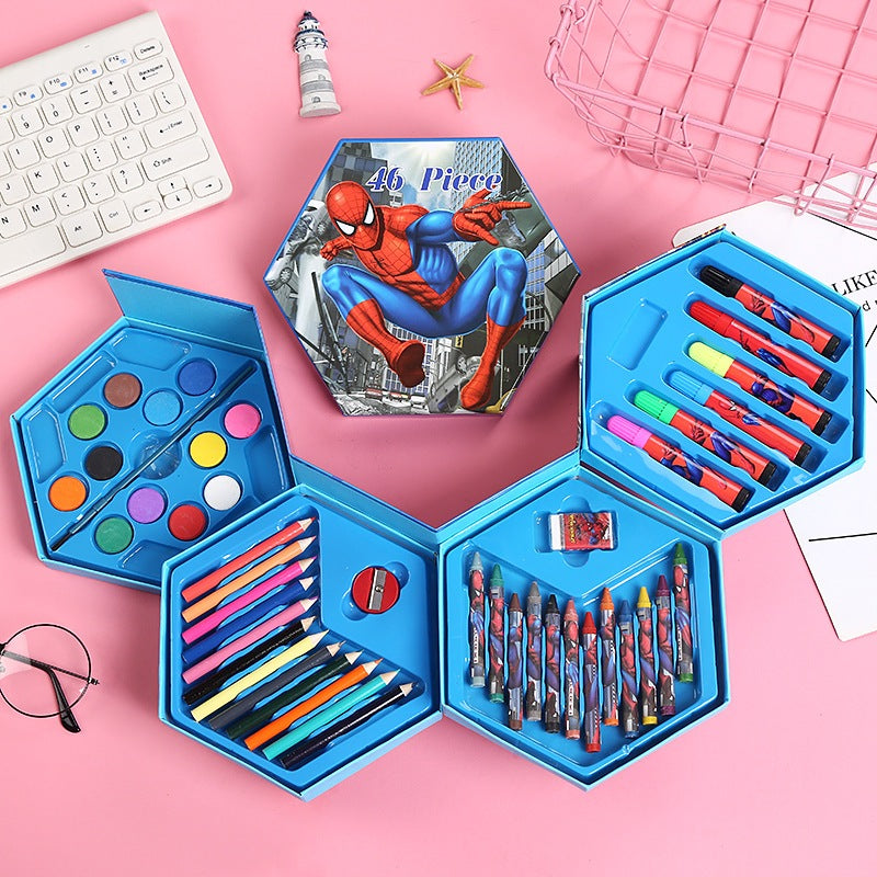 Crayon Set Karakter 46 Pcs - Peralatan Menggambar Mewarnai Isi 46pcs Krayon Pencil Warna Cat Air Spidol Box Kartun Lucu Paket Kit Supplies Painting Set Alat Tulis Seni Lukis Perlengkapan Sekolah Edukasi Anak Bermain Belajar Hadiah Kado Ulang Tahun SD PAUD