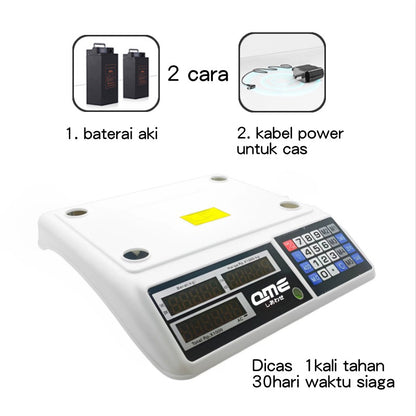 Timbangan Buah QME Digital 40kg / Computing Scale Double Display Mode Zero Tare Kalkulator Tambah Harga Jumlah Total / Alat Timbang Berat Elektrik Buah Sayur Daging Ikan Usaha Laundry Warung Sembako Toko Swalayan Dapur Pasar Supermarket Kitchen Serbaguna