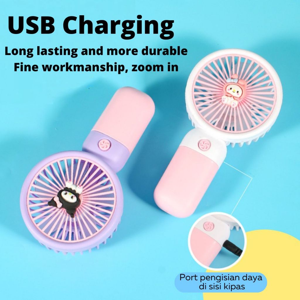 Kipas Angin Genggam Tangan Motif Karakter Lucu + Holder Penyangga HP / Handy Fan SX-117 Mini USB Cooling Fan Portable / Pendingin Rechargeable Elektrik Travel Size Travelling Outdoor Konser Piknik Pantai CFD Jogging Jalan Luar Ruangan Make Up Multifungsi