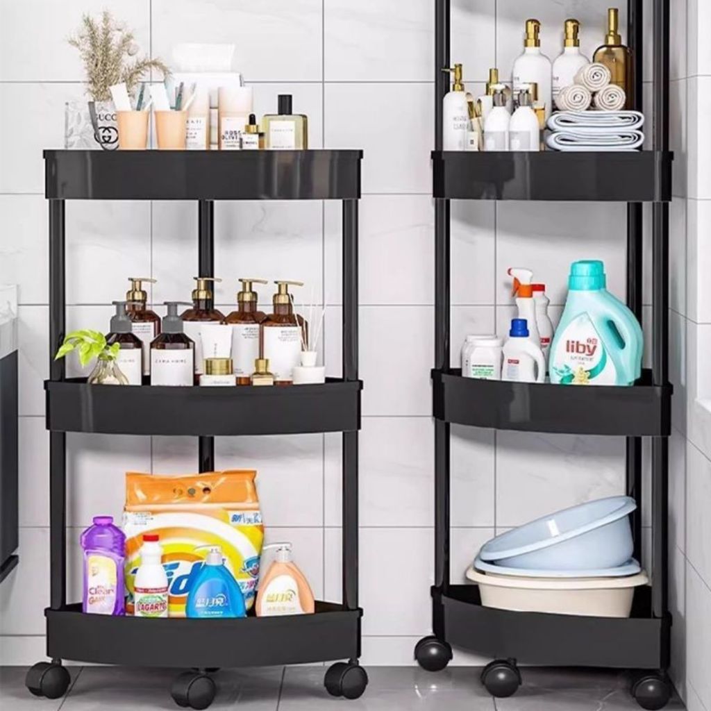 Rak Segitiga 4 Susun Dengan Roda 360° / Storage Rack Minimalis Trolly Jalan Wadah Makanan Snack Organizer Multifungsi / Tempat Penyimpanan Peralatan Dapur Kamar Mandi Ruang Tamu 4 Tingkat Berkualitas Termuarh