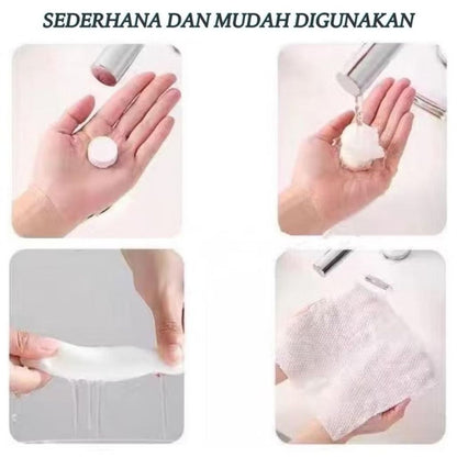 Handuk Sekali Pakai Mini Travel / Compressed Towel Disposable / Permen Tissue Lap Wajah Badan Portable Serbaguna / Handuk Travel Instan Kecil Praktis Bahan Berkualitas Mudah Dibawa Multifungsi