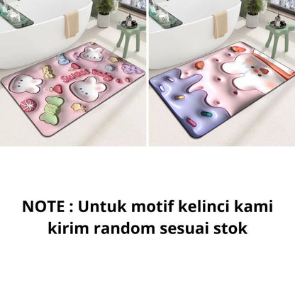 Keset Kaki Diatomite Persegi Motif Gambar 3D Lap Kaki Kamar Mandi Dapur Anti Bau Doormat Anti Slip Karpet Alas Lantai Untuk Pintu Masuk Kamar Mandi Ruang Tamu Floor Mat Lentur Nyerap Air