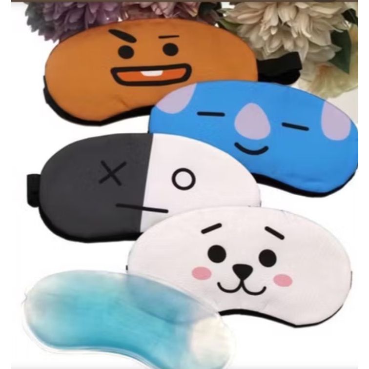 Penutup Mata Karakter Ekspresi / Sleeping Eye Mask / Masker Tutup Kantung Tidur Motif Boneka Lucu Bahan Halus Lembut / Eye Cover Cute Dengan Es Gel Pendingin Panas Rileksasi Untuk Travelling Pesawat Kereta Mobil Multifungsi