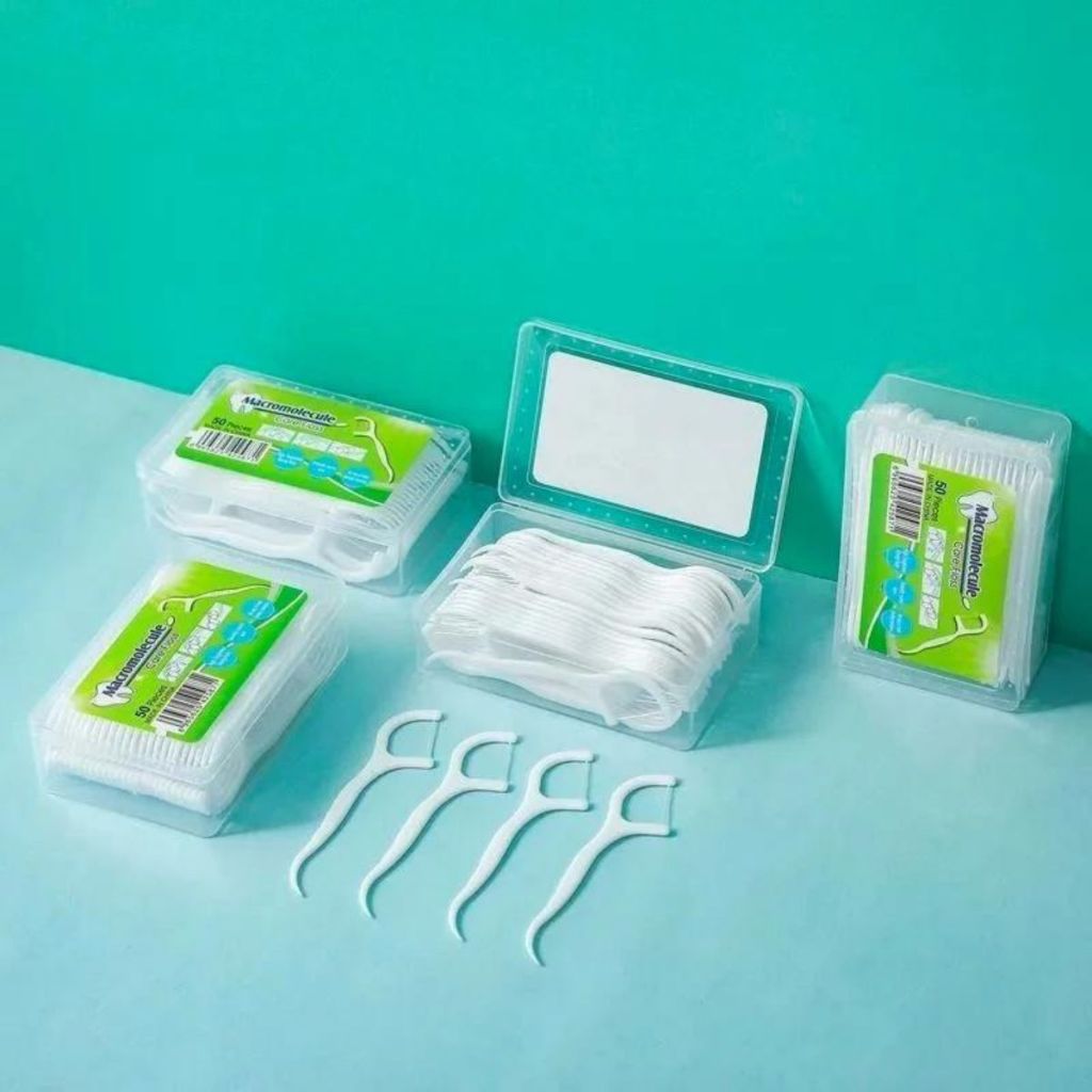 Pembersih Celah Gigi Benang Busur Tusuk Gigi Macromolecul [Isi 1 Box 50 Pcs] / Dental Floss Flosser Toothpick Pengangkat Kotoran Sela Gigi Steril Higienis