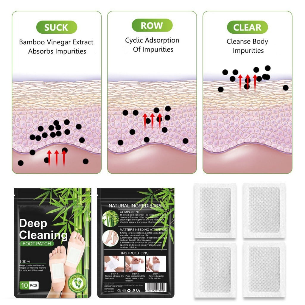 Deep Cleaning Foot Patch 10pcs / Koyo Kaki Detox Herbal Ramuan Terapi Penyerap Racun Penghilang Rasa Lelah Isi 10 Pcs / Obat Refleksi Kaki Bahan Tumbuhan Alami