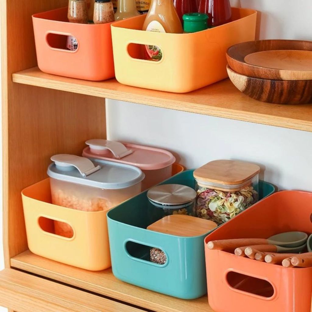 Kotak Penyimpanan Serbaguna / Storage Box Organizer Keranjang Plastik Kotak Simpan Makanan Snack Kosmetik Bumbu Dapur Kantor Sekolah Multifungsi