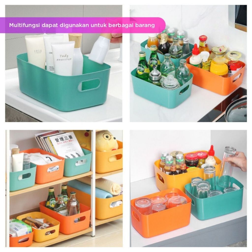 Kotak Penyimpanan Serbaguna / Storage Box Organizer Keranjang Plastik Kotak Simpan Makanan Snack Kosmetik Bumbu Dapur Kantor Sekolah Multifungsi