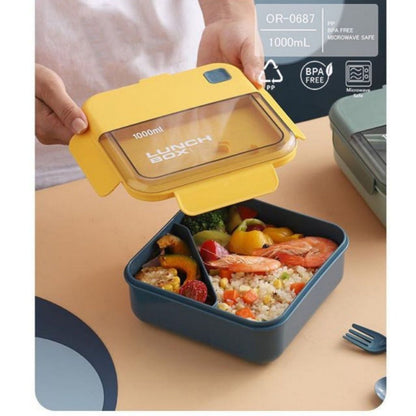 Lunch Box Set Kotak Bekal Makan 2in1 Free Sendok Garpu / Wadah Penyimpanan Makanan 2 Sekat Bento Bekal Anak Sekolah Kantor Anti Tumpah Food Grade