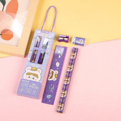 Pensil Set 5in1 Karakter Lucu / Paket Alat Tulis Pensil Penghapus Penggaris Rautan Gambar Kartun Imut / Mini Stationery Character 5 Pcs ATK Perlengkapan Menulis Anak Sekolah Hadiah Kado Ulang Tahun Souvenir Goody Bag PAUD SD Unik Dino Bunny Bear Pencil