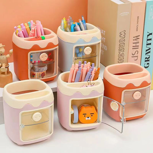 Tempat Holder 2 Tingkat - Storage Box Organizer Kotak Wadah Rak Penyimpanan Alat Tulis Pensil Pulpen Aksesoris Perhiasan Kosmetik Peralatan Kantor Sekolah Anak Make Up Perapih Meja Laci Aesthetic Serbaguna Multifungsi