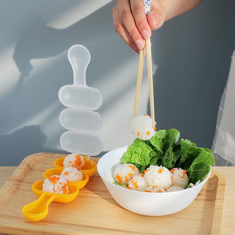 Cetakan Nasi Bento Bola Bulat Kepal Gulung 3in1 FREE Centong / Rice Ball Shaker Mold / Alat Bantu Pembentuk Onigiri Makanan Manual Praktis Ala Korea Jepang / Sushi Maker Pencetak Anti Lengket BPA FREE Bekal Kotak Makan Anak Multifungsi