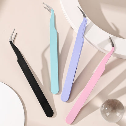 Pinset Model Bengkok Lengkung / Tweezer Penjepit Stiker Eyelash Extension Bulu Mata Nail Art Bulumata Kuku Palsu Manik Mote Capitan Serbaguna / Alat Bantu Jepit Bahan Stainless Steel Warna Pastel Multifungsi Mofan Accessories Acc Mofanaccessories