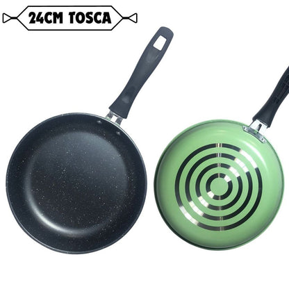 Teflon Anti Lengket 20 22 24 cm Black Frying Pan Ring - Wajan Penggorengan Panci Gagang Panjang Bentuk Bulat Menumis Merebus Non-stick Goreng Tumis Rebus / Tempat Memasak Food Grade Alat Perlengkapan Dapur Multifungsi Anti Slip 20cm 22cm 24cm