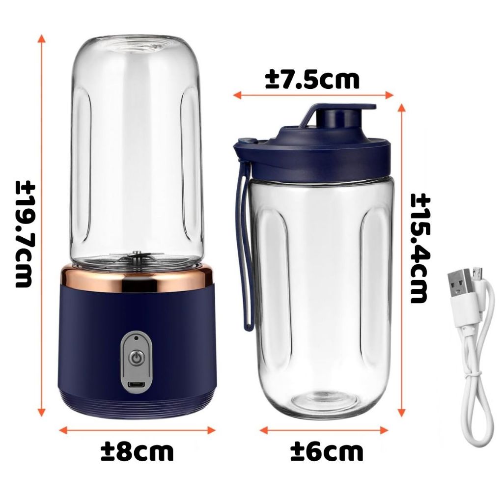 Blender Mini Portable Juicer Cup 2in1 Free Tutup Botol USB Rechargeable / 6 Mata Pisau Super Tajam Alat Pembuat Minuman Jus Buah Sayur Elektrik Tanpa Colok Listrik / Mixer Ice Crusher Penggiling Juice Praktis / Travel Bottle Size Untuk Olahraga Kantor