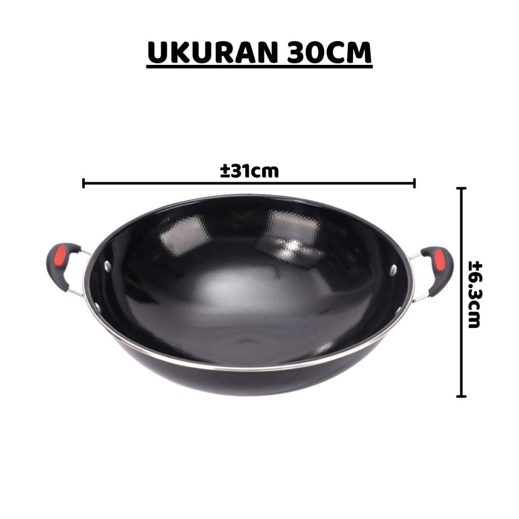 Wajan Bulat Lapisan Enamel Frying Pan Anti Lengket / Wok Kuali Wadah Penggorengan Gagang Kuping Menumis Merebus Menggoreng / Tempat Memasak Bahan Tebal Berkualitas Non-stick / Alat Masak Peralatan Dapur Multifungsi Tumis Rebus Kukus Goreng Oseng