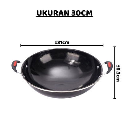 Wajan Bulat Lapisan Enamel Frying Pan Anti Lengket / Wok Kuali Wadah Penggorengan Gagang Kuping Menumis Merebus Menggoreng / Tempat Memasak Bahan Tebal Berkualitas Non-stick / Alat Masak Peralatan Dapur Multifungsi Tumis Rebus Kukus Goreng Oseng