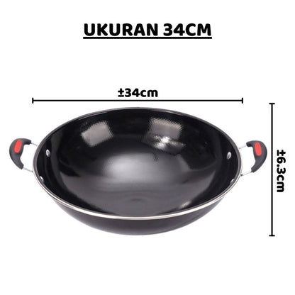 Wajan Bulat Lapisan Enamel Frying Pan Anti Lengket / Wok Kuali Wadah Penggorengan Gagang Kuping Menumis Merebus Menggoreng / Tempat Memasak Bahan Tebal Berkualitas Non-stick / Alat Masak Peralatan Dapur Multifungsi Tumis Rebus Kukus Goreng Oseng