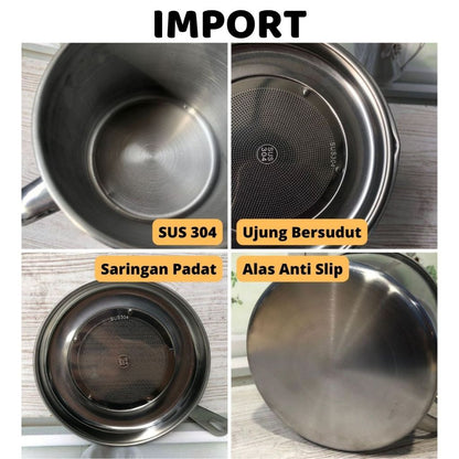 Wadah Saringan Minyak 1.3 Liter Stainless Steel Lokal & Import  / Oil Pot Filter Anti Karat / Gelas Penyaring Ampas Sisa Minyak Jelantah 1300 ML Anti Tumpah