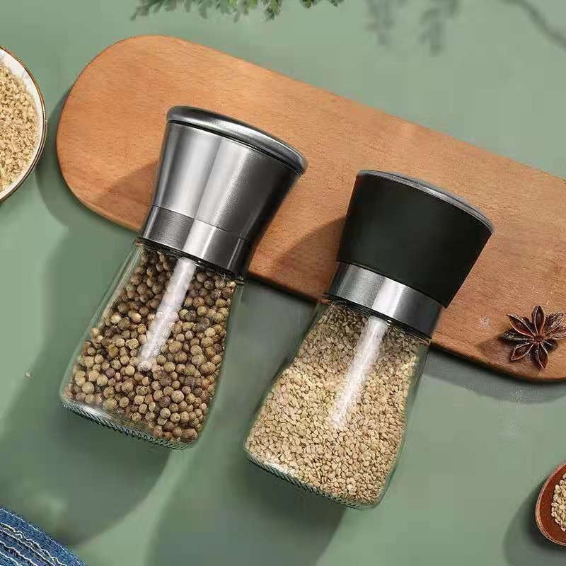 Penggiling Bumbu Merica Putar Manual / Botol Kaca Wadah Tempat Gilingan Biji Lada Ketumbar Garam Kasar Jinten / Manual Glass Pepper Grinder Alat Masak Dapur Parutan Rempah Kedap Udara Anti Tumpah / Perlengkapan Rumah Tangga Multifungsi