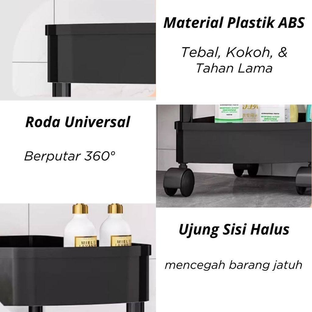 Rak Segitiga 4 Susun Dengan Roda 360° / Storage Rack Minimalis Trolly Jalan Wadah Makanan Snack Organizer Multifungsi / Tempat Penyimpanan Peralatan Dapur Kamar Mandi Ruang Tamu 4 Tingkat Berkualitas Termuarh