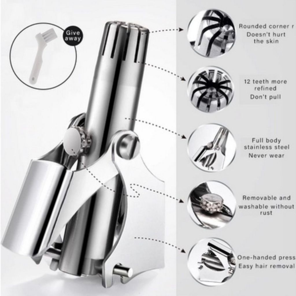 Alat Cukur Bulu Hidung Manual Stainless Steel / Nose Hair Trimmer Gunting Pencukur Penghilang Rambut Hidung FREE Sikat Kuas Pembersih Super Tajam / Clipper Portable Tanpa Baterai Anti Karat Tahan Air Berkualitas