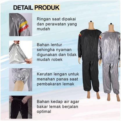 Baju Sauna Suit Satu Set Size XL XXL Pelangsing Jogging Olahraga Baju Sauna Sauna Suit