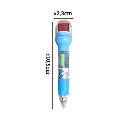 Pulpen 4 Warna Pendek + Roller Stamp / Pen 5in1 Multicolor / Pulpen Mekanik Bergambar Lucu / Ballpoint Perlengkapan Menulis Warna-Warni Pena 0.5mm / Bolpen Karakter Bentuk Lucu / Peralatan Anak Sekolah Kantor Praktis