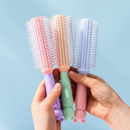 Cermin - Sisir Gagang Bunny Bulat Oval Roll Silikon Gigi Halus Lembut Mirror Comb Handle Travel / Sikat Pijat Rambut Lurus Keriting Basah Kering Anti Rontok Anti Kusut / Kaca Rias Makeup Wajah Motif Karakter Lucu Kecantikan Anak Dewasa Macaron Silicone