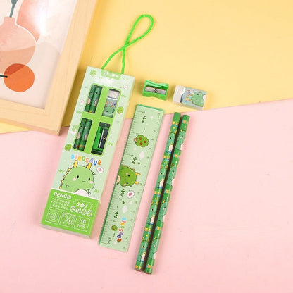 Pensil Set 5in1 Karakter Lucu / Paket Alat Tulis Pensil Penghapus Penggaris Rautan Gambar Kartun Imut / Mini Stationery Character 5 Pcs ATK Perlengkapan Menulis Anak Sekolah Hadiah Kado Ulang Tahun Souvenir Goody Bag PAUD SD Unik Dino Bunny Bear Pencil