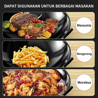 Wajan Bulat Lapisan Enamel Frying Pan Anti Lengket / Wok Kuali Wadah Penggorengan Gagang Kuping Menumis Merebus Menggoreng / Tempat Memasak Bahan Tebal Berkualitas Non-stick / Alat Masak Peralatan Dapur Multifungsi Tumis Rebus Kukus Goreng Oseng