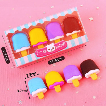 Penghapus Set Karakter 4pcs / Pengahapus Karet Eraser Bentuk Lolipop Cone Ice Cream Donut Anak Sekolah TK SD SMP SMA Unik Lucu Hadiah Ulang Tahun Warna Warni Macaron Pastel