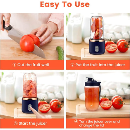 Blender Mini Portable Juicer Cup 2in1 Free Tutup Botol USB Rechargeable / 6 Mata Pisau Super Tajam Alat Pembuat Minuman Jus Buah Sayur Elektrik Tanpa Colok Listrik / Mixer Ice Crusher Penggiling Juice Praktis / Travel Bottle Size Untuk Olahraga Kantor