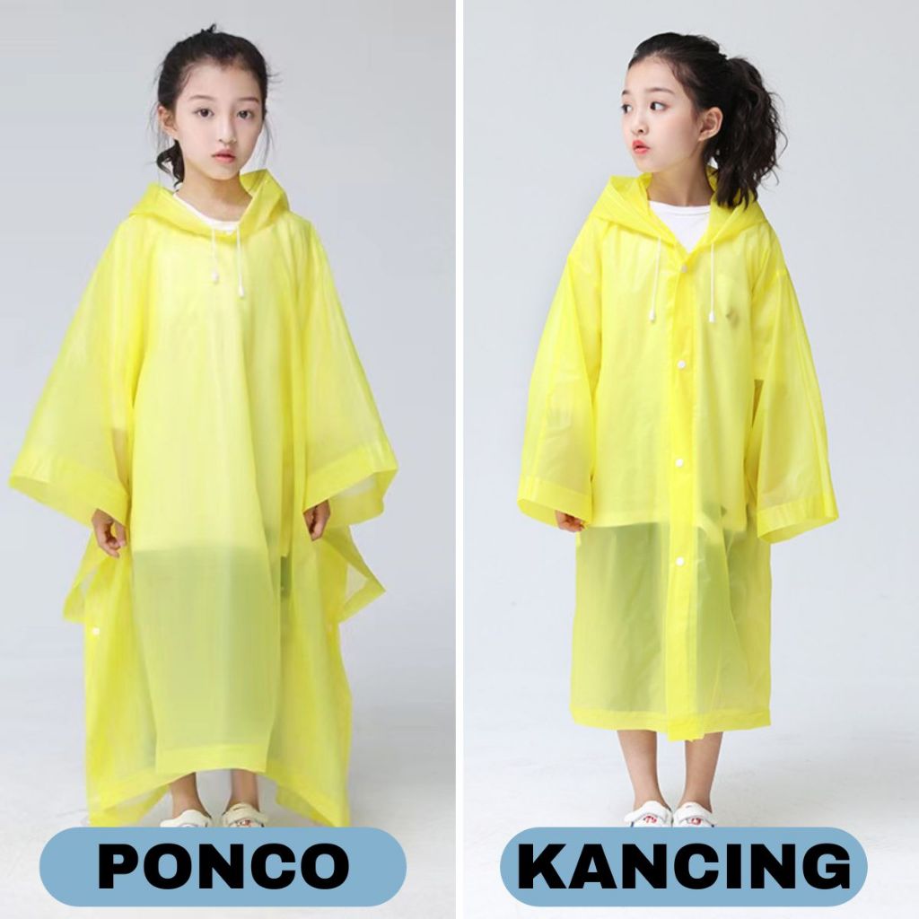 Jas Hujan Anak Model Poncho Waterproof Bahan EVA Tebal / Jas Hujan Mantel Korea + Hoodie Semi Transparan Anti Air Jubah Kelelawar Musim Ujan Motor Anti Basah Tidak Panas Kaku Sobek Children Travel Raincoat Lightweight Unisex Reusable Laki Laki Perempuan