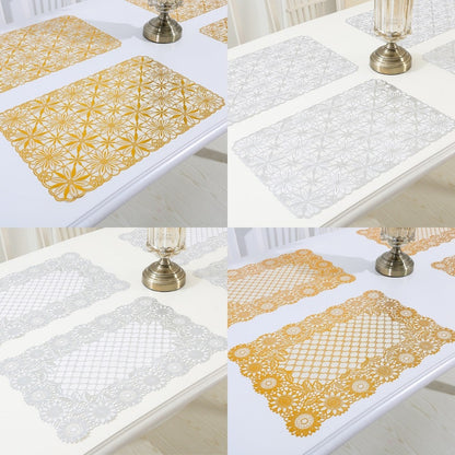 Taplak Meja Minimalis Persegi 30x45 cm Gold & Silver / Alas Makan Tatakan Ruang Tamu Motif Modern Mewah PVC Tebal Anti Air Perlengkapan Set Menu Setting Table Fine Dining Dinner Romantis Dekorasi Hiasan Interior Rumah Kitchen Souvenir Wedding Pernikahan