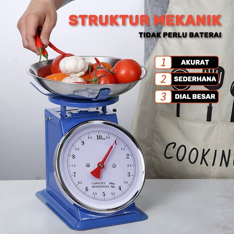 Timbangan Jarum Analog 5 10 15 20 Kg Dengan Mangkok / Kitchen Scale Alat Timbang Berat Garis Ukur Manual Buah Sayur Telur Kue Tepung Ikan Daging Bahan Besi Stainless Anti Karat / Peralatan Dapur Perlengkapan Rumah Tangga Pasar Warung Multifungsi Termurah