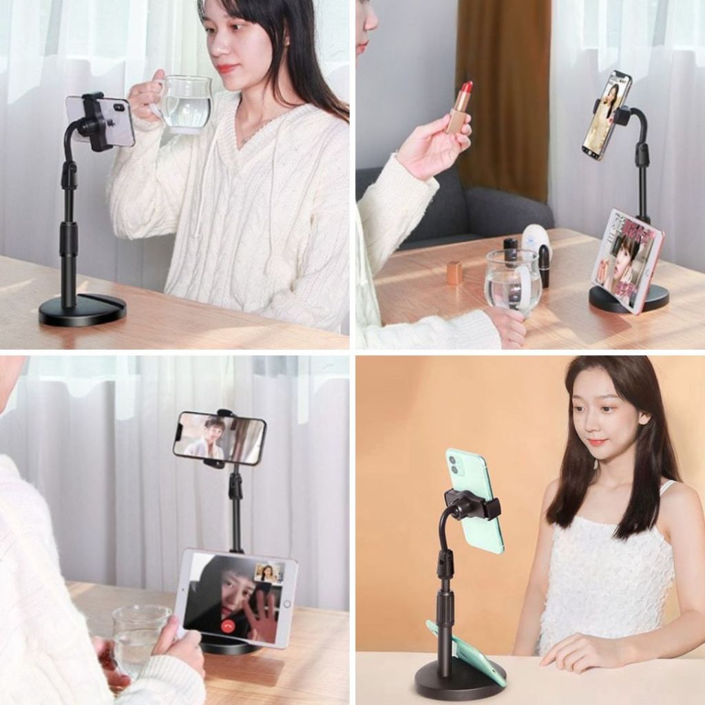 Phone Holder Universal HD-26 + Penyangga Dudukan HP 2in1 / Stand Meja HD26 Rotasi 360Â° Folding Desktop Support Tablet Standing Handphone Berdiri Untuk Meeting Review Vlog Live Streaming Broadcasting Nonton Drakor Dracin Dance Video Call HD 26 Super Murah