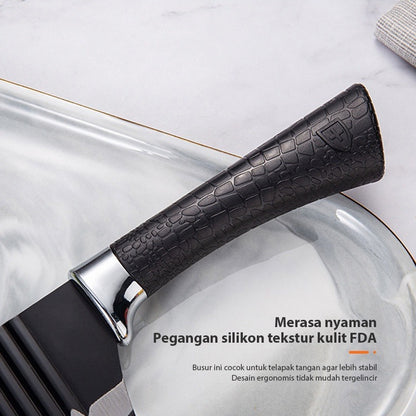 Pisau Dapur Set 6 Pcs Bahan Stainless Steel Anti Lengket Warna Hitam Non Slip / Black Kitchen Knife 6 in 1 Chopper Chef Knife Gunting Peeler Paring Utility Piso Daging Buah Sayur Roti Super Tajam Elegan Tahan Karat Souvenir Hadiah Pindah Rumah Tukar Kado