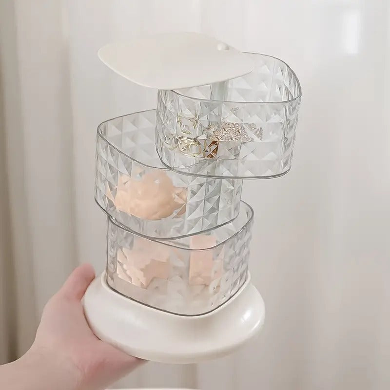 Rak Crystal 3 Susun Putar 360° / Tempat Penyimpanan Aksesoris Peralatan Bumbu Dapur Kantor Sekolah Lemari Anak Rumah Storage Box Drawer 3 Tingkat Cristal Transparan Wadah Perapih Meja Alat Tulis Make Up Kamar Tidur Accessories Aesthetic Multifungsi