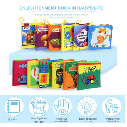 Buku Kain Edukasi Anak / Cloth Education Soft Book / Buku Bantal Mainan Edukatif Bayi Belajar Membaca Cerita Gambar 0-1 Tahun / Maenan Kresek Melatih Sensorik Motorik Balita Batita Warna Warni