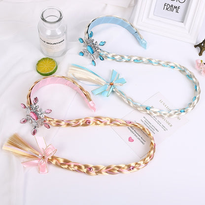 Bando Rambut Anak Perempuan Palsu /  Hair Wig Style Rapunzel Frozen / Bandana Hiasan Kepala Anak Rambut Palsu Kepang Panjang Motif Lucu / Aksesoris Fashion Kostum Princess Elsa Bahan Tebal Anti Patah Acc Wanita Simple