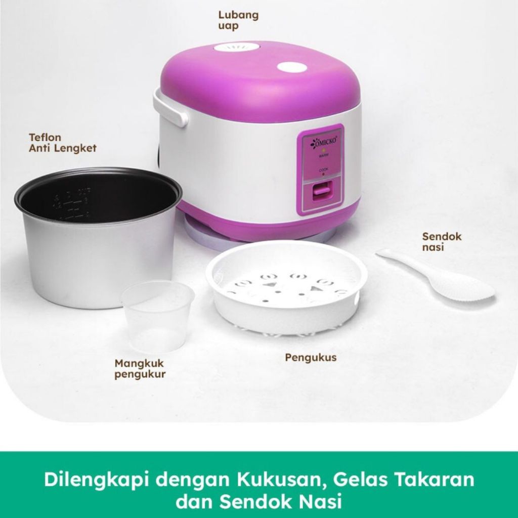 Magic Com 1.2L Omicko / Rice Cooker Mesin Penanak Nasi Rebus Kukus Ukuran 1.2 Liter Anti Lengket Multifungsi