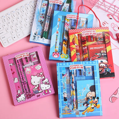 Alat Tulis 6in1 + NOTES Karakter Lucu / Paket Lengkap Kotak Box Pensil Penghapus Penggaris Rautan Buku Gambar Kartun Imut / Set Mini Stationery Character Isi 6 Pcs ATK Perlengkapan Anak Sekolah Hadiah Kado Ulang Tahun Souvenir Spiderman Mickey Mouse Mini