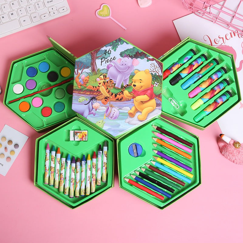 Crayon Set Karakter 46 Pcs - Peralatan Menggambar Mewarnai Isi 46pcs Krayon Pencil Warna Cat Air Spidol Box Kartun Lucu Paket Kit Supplies Painting Set Alat Tulis Seni Lukis Perlengkapan Sekolah Edukasi Anak Bermain Belajar Hadiah Kado Ulang Tahun SD PAUD