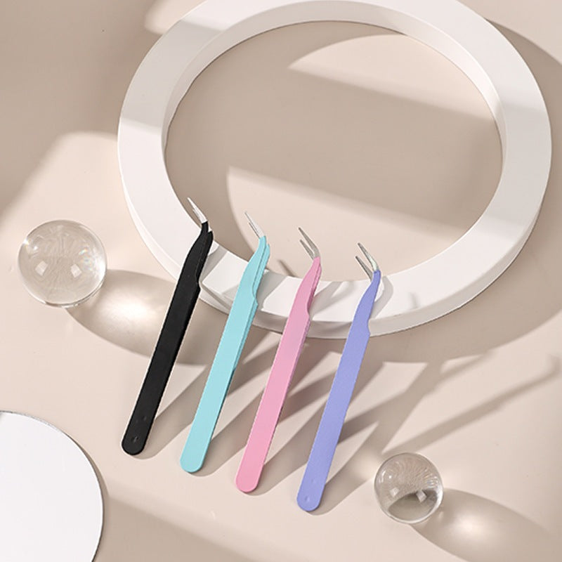 Pinset Model Bengkok Lengkung / Tweezer Penjepit Stiker Eyelash Extension Bulu Mata Nail Art Bulumata Kuku Palsu Manik Mote Capitan Serbaguna / Alat Bantu Jepit Bahan Stainless Steel Warna Pastel Multifungsi Mofan Accessories Acc Mofanaccessories