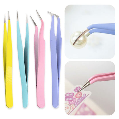 Pinset Model Bengkok Lengkung / Tweezer Penjepit Stiker Eyelash Extension Bulu Mata Nail Art Bulumata Kuku Palsu Manik Mote Capitan Serbaguna / Alat Bantu Jepit Bahan Stainless Steel Warna Pastel Multifungsi Mofan Accessories Acc Mofanaccessories