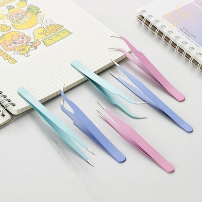 Pinset Model Bengkok Lengkung / Tweezer Penjepit Stiker Eyelash Extension Bulu Mata Nail Art Bulumata Kuku Palsu Manik Mote Capitan Serbaguna / Alat Bantu Jepit Bahan Stainless Steel Warna Pastel Multifungsi Mofan Accessories Acc Mofanaccessories